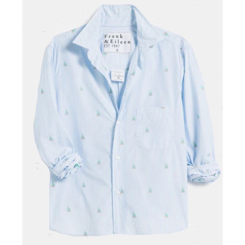 Frank & Eileen Shirley Oversized Italian Cotton Shirt Sailboat Stripe Size Small